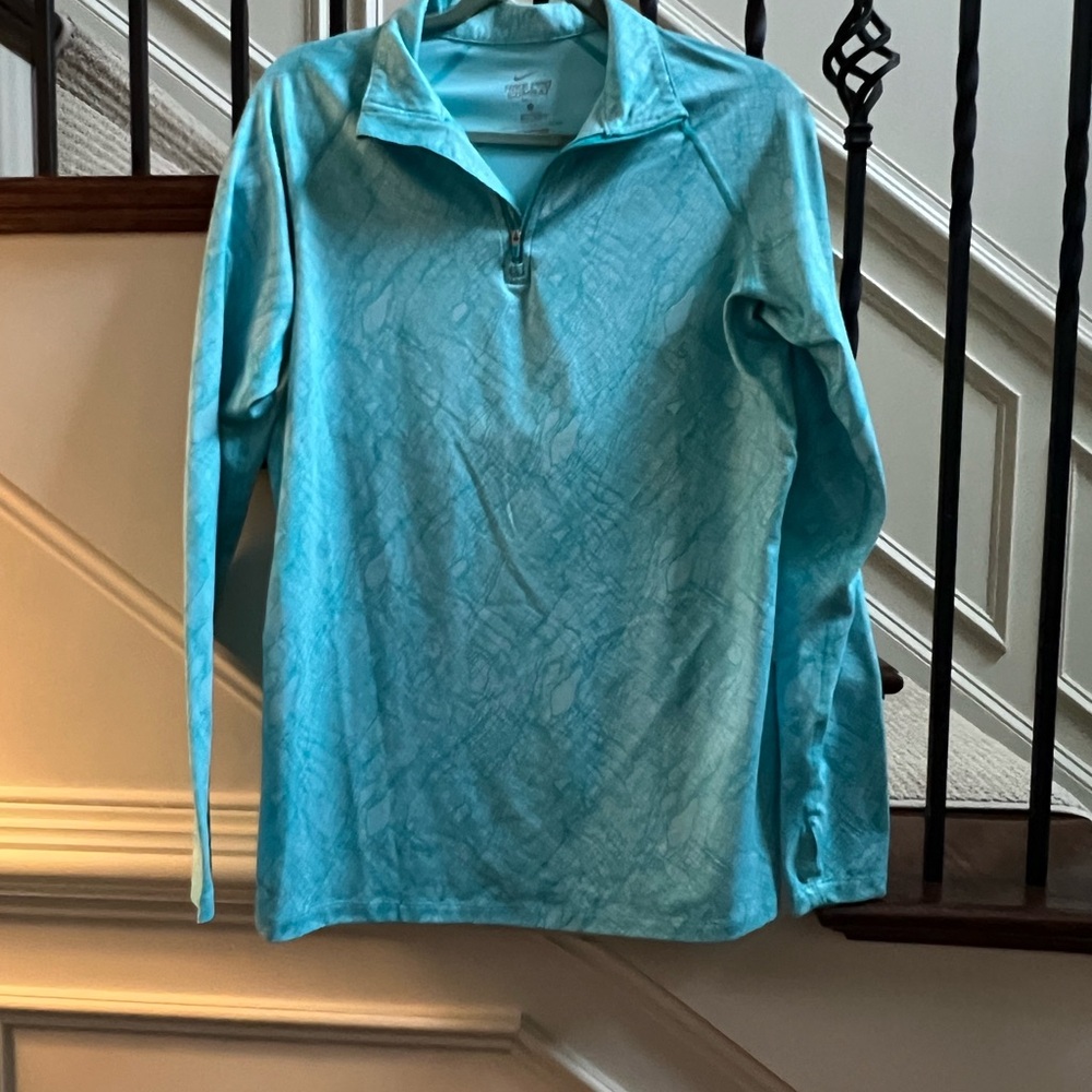 Nike Fitted women’s Pro Combat  Aqua Quarter-Zip top pullover XL
